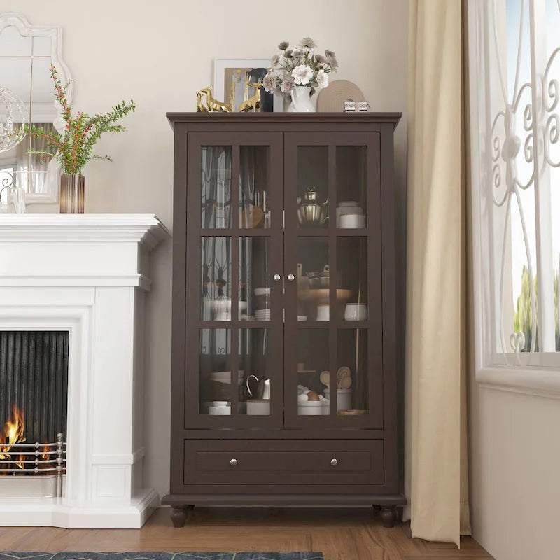 Aparador de laca tipo bufé de 55.1 pulgadas, vitrina con puertas de vidrio, librería