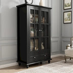 Aparador de laca tipo bufé de 55.1 pulgadas, vitrina con puertas de vidrio, librería
