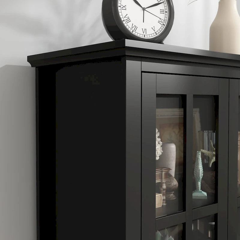 Aparador de laca tipo bufé de 55.1 pulgadas, vitrina con puertas de vidrio, librería