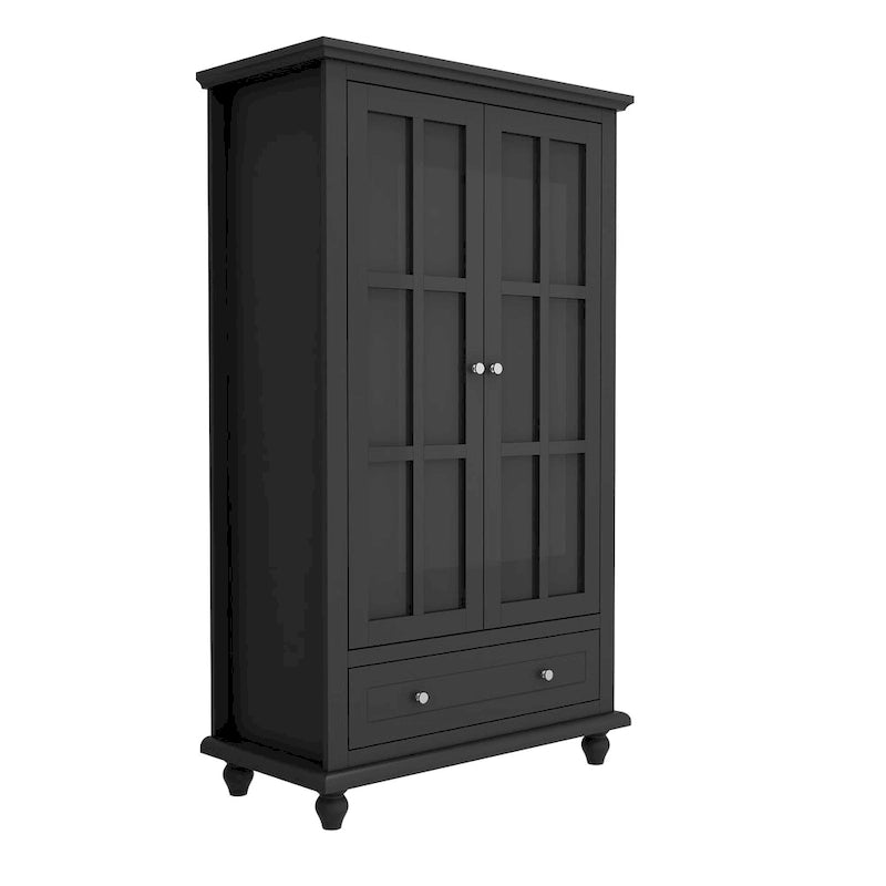 Aparador de laca tipo bufé de 55.1 pulgadas, vitrina con puertas de vidrio, librería