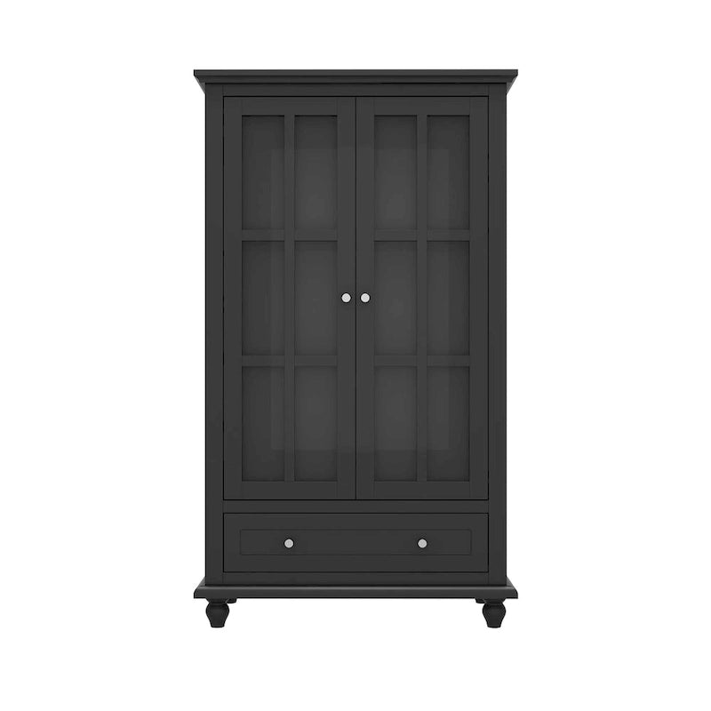 Aparador de laca tipo bufé de 55.1 pulgadas, vitrina con puertas de vidrio, librería