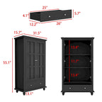 Aparador de laca tipo bufé de 55.1 pulgadas, vitrina con puertas de vidrio, librería