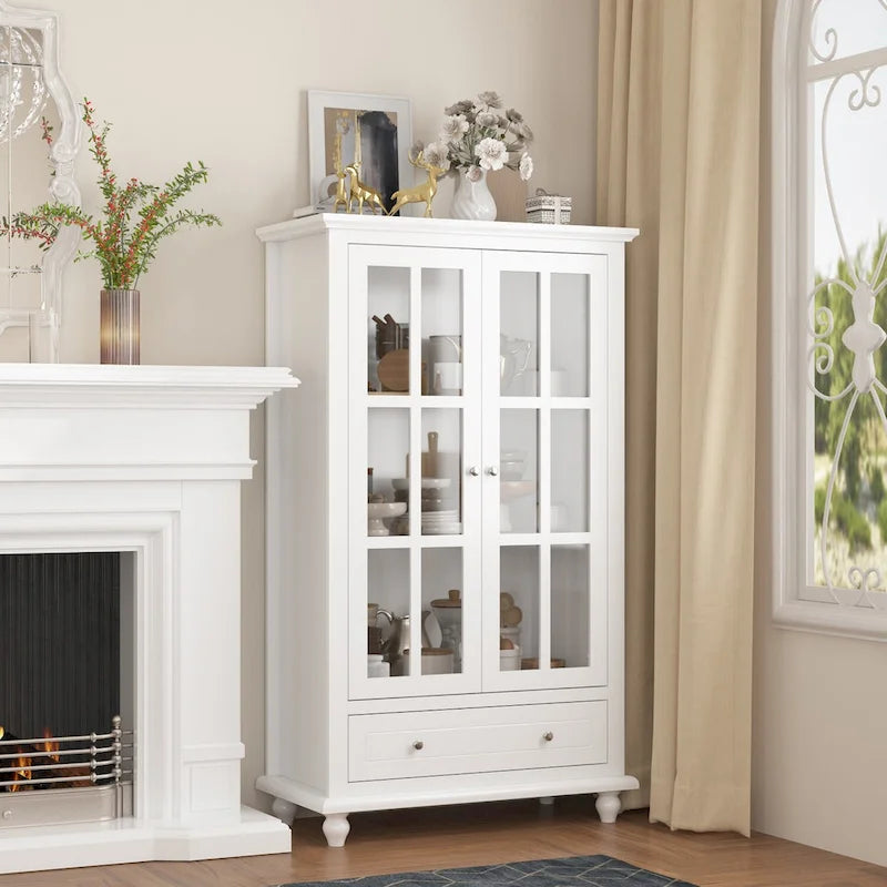 Aparador de laca tipo bufé de 55.1 pulgadas, vitrina con puertas de vidrio, librería
