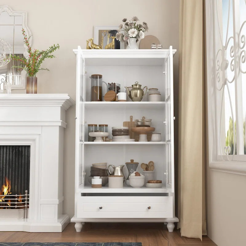 Aparador de laca tipo bufé de 55.1 pulgadas, vitrina con puertas de vidrio, librería
