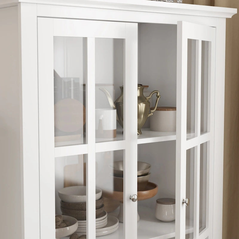 Aparador de laca tipo bufé de 55.1 pulgadas, vitrina con puertas de vidrio, librería