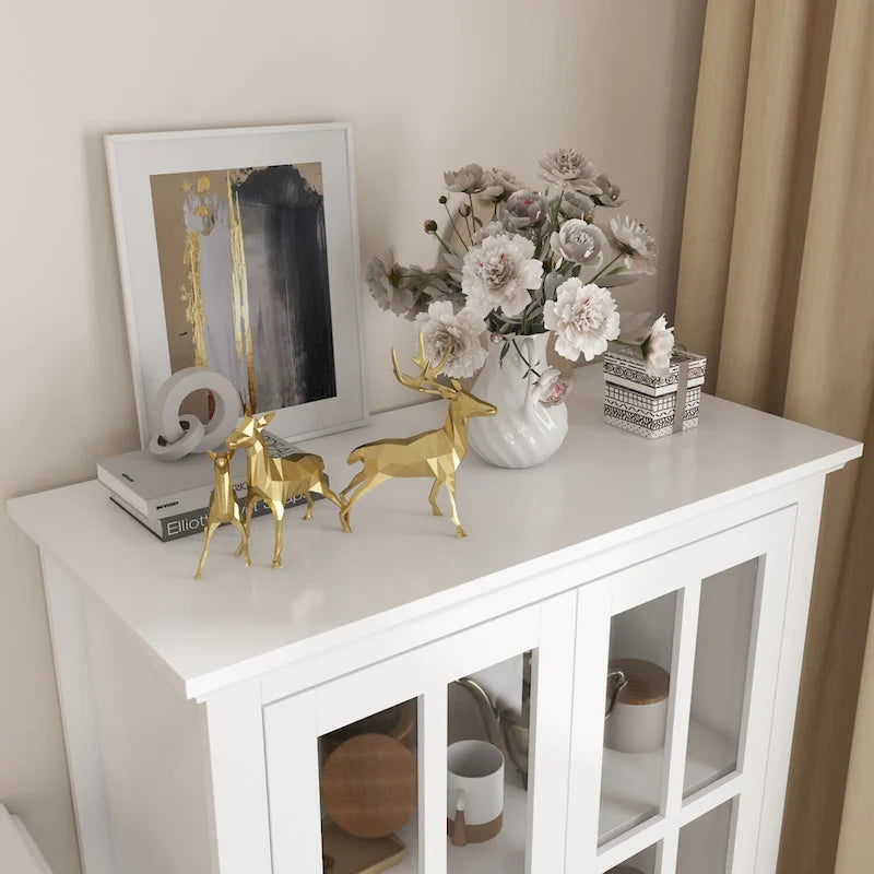 Aparador de laca tipo bufé de 55.1 pulgadas, vitrina con puertas de vidrio, librería