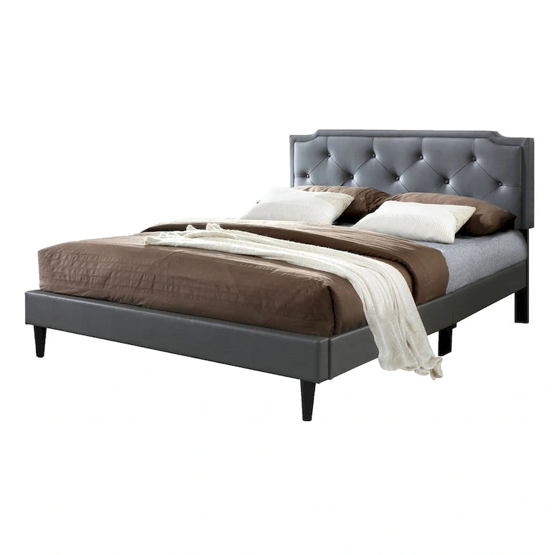 Cama tapizada con paneles de altura ajustable, de diseño de transición con mechones