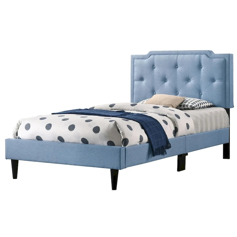 Cama tapizada con paneles de altura ajustable, de diseño de transición con mechones