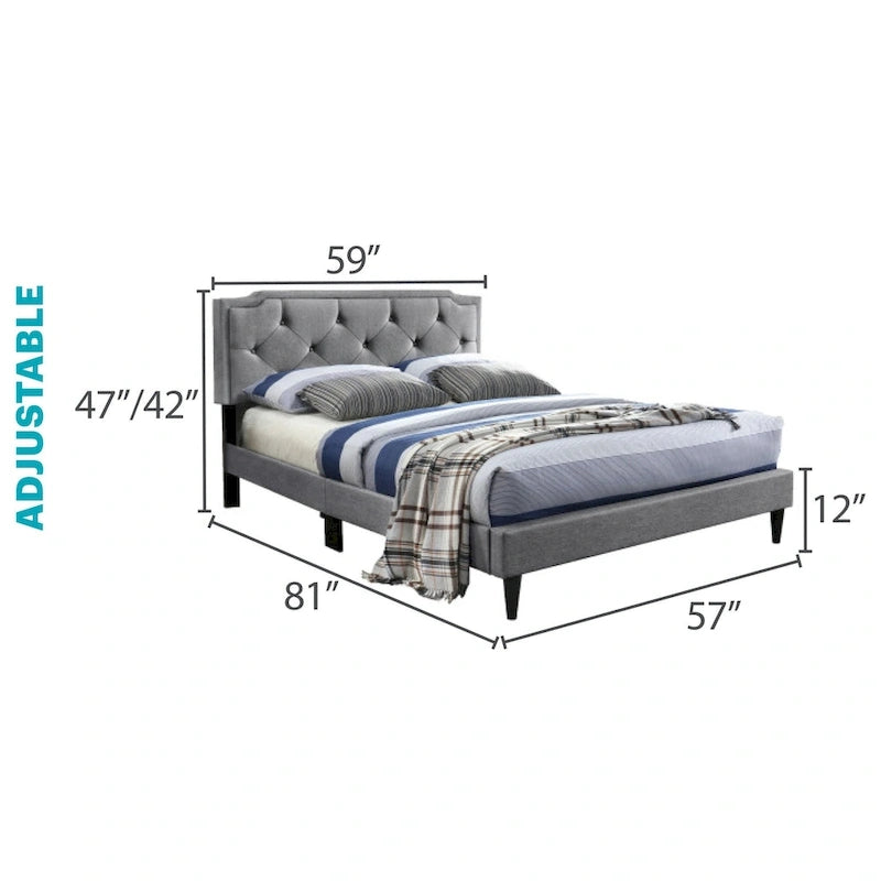 Cama tapizada con paneles de altura ajustable, de diseño de transición con mechones