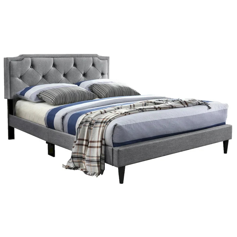 Cama tapizada con paneles de altura ajustable, de diseño de transición con mechones