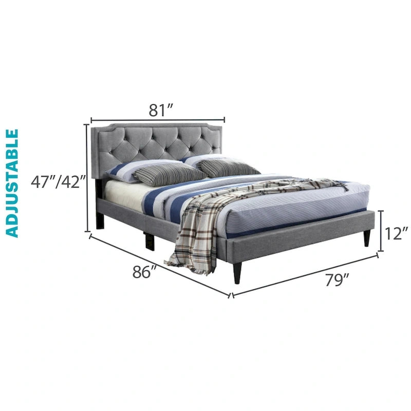 Cama tapizada con paneles de altura ajustable, de diseño de transición con mechones