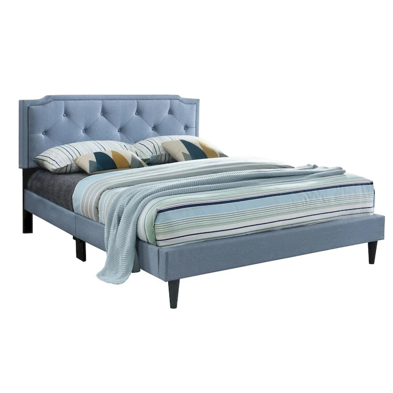Cama tapizada con paneles de altura ajustable, de diseño de transición con mechones