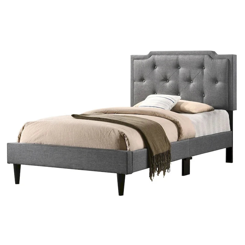 Cama tapizada con paneles de altura ajustable, de diseño de transición con mechones