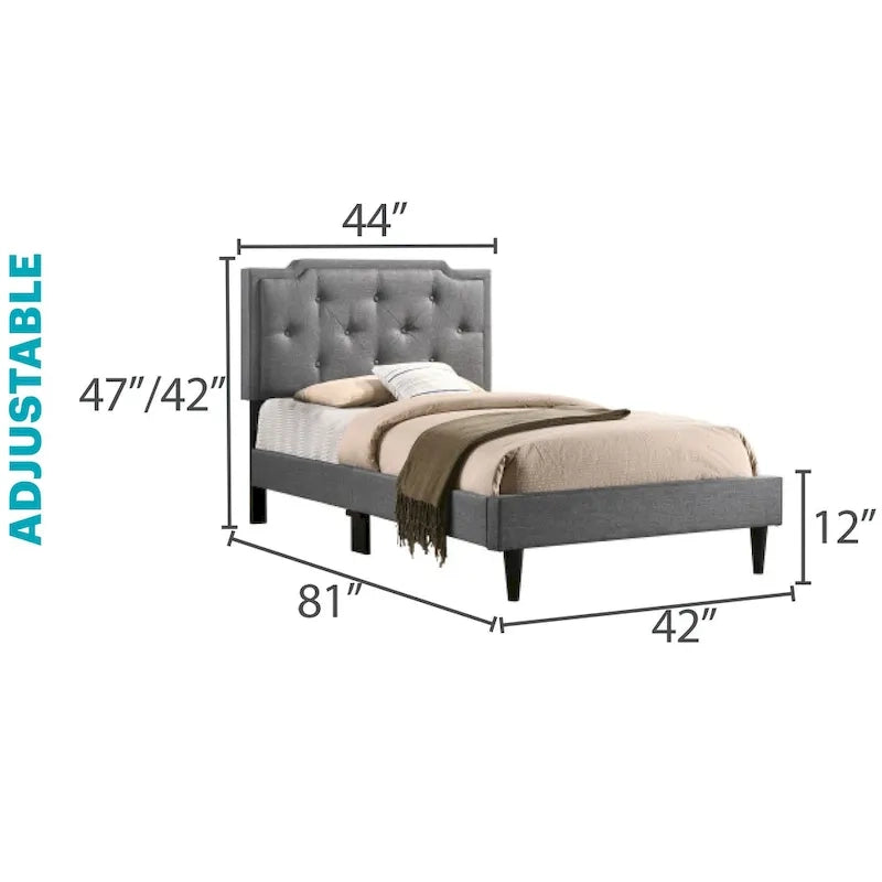 Cama tapizada con paneles de altura ajustable, de diseño de transición con mechones