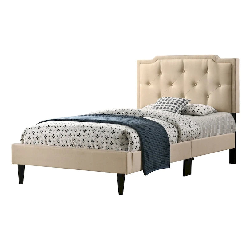 Cama tapizada con paneles de altura ajustable, de diseño de transición con mechones