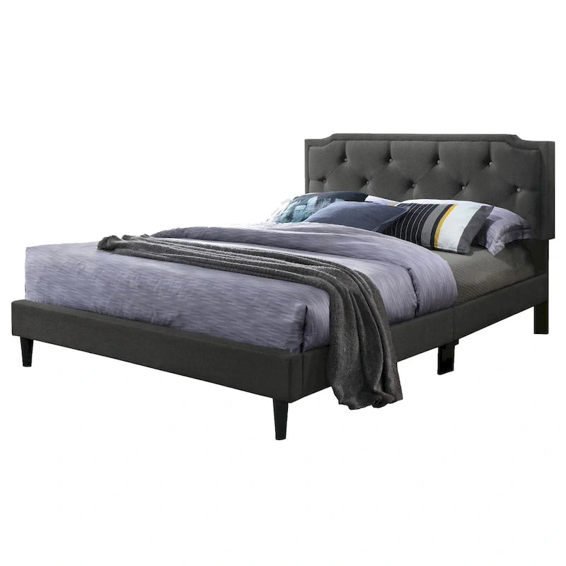 Cama tapizada con paneles de altura ajustable, de diseño de transición con mechones