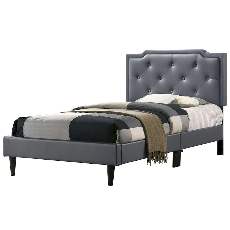 Cama tapizada con paneles de altura ajustable, de diseño de transición con mechones