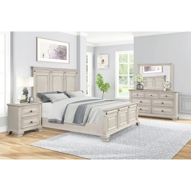 Juego de dormitorio de 5 piezas Distressed Parchment Wood