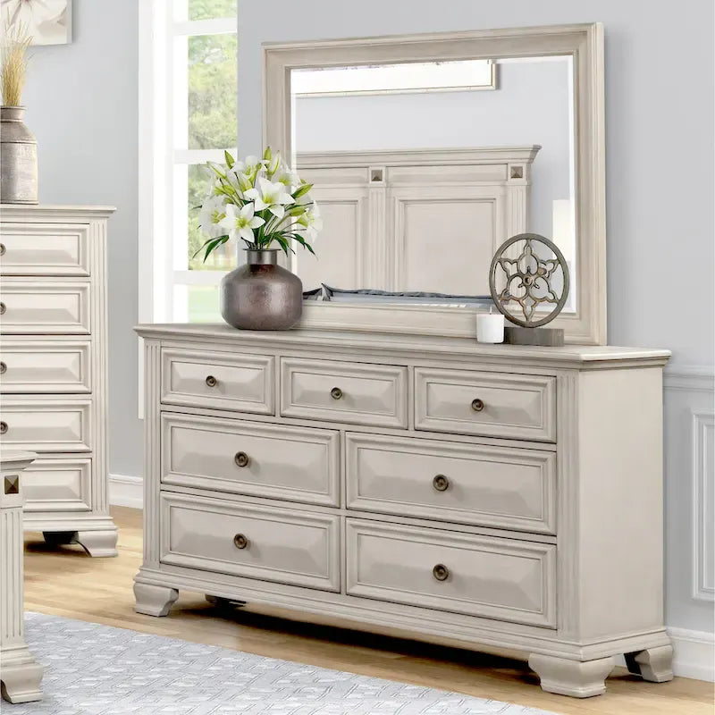 Juego de dormitorio de 5 piezas Distressed Parchment Wood