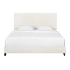 Cama Plataforma Tapizada con Cabecero Alto de Pana Blanca