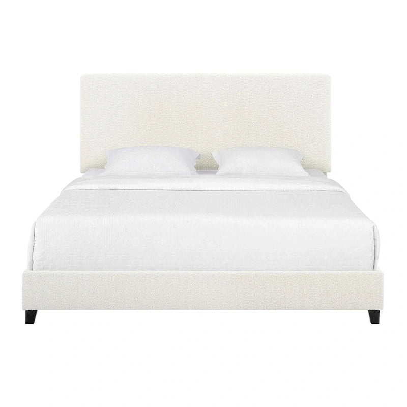 Cama Plataforma Tapizada con Cabecero Alto de Pana Blanca