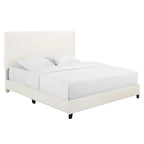 Cama Plataforma Tapizada con Cabecero Alto de Pana Blanca
