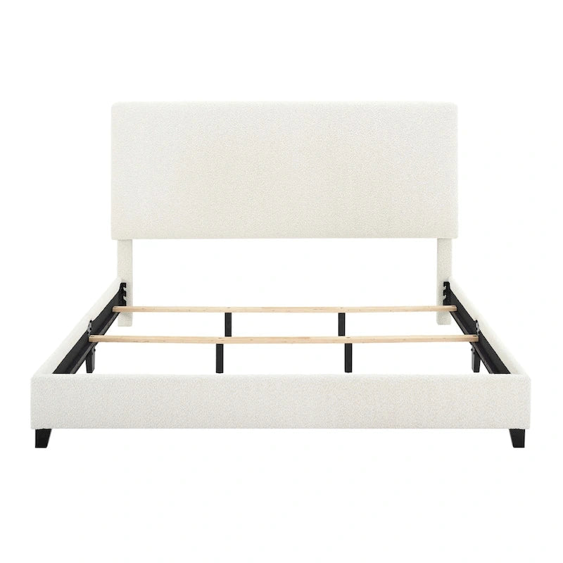 Cama Plataforma Tapizada con Cabecero Alto de Pana Blanca