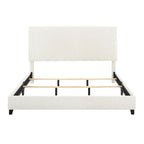 Cama Plataforma Tapizada con Cabecero Alto de Pana Blanca