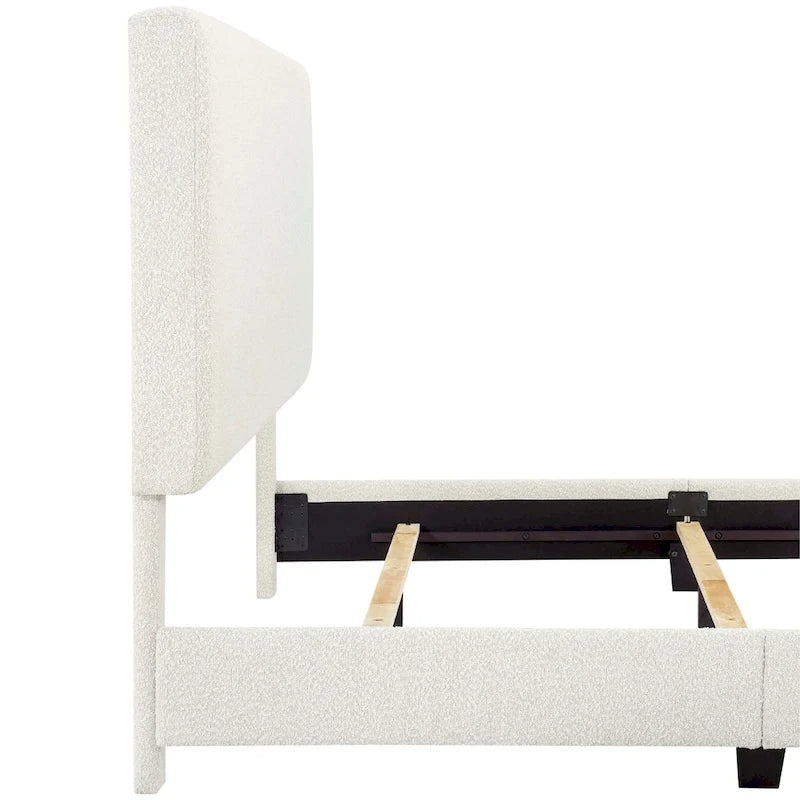Cama Plataforma Tapizada con Cabecero Alto de Pana Blanca