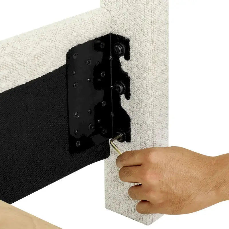 Cama Plataforma Tapizada con Cabecero Alto de Pana Blanca