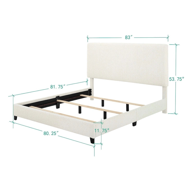 Cama Plataforma Tapizada con Cabecero Alto de Pana Blanca