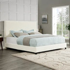 Cama Plataforma Tapizada con Cabecero Alto de Pana Blanca