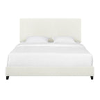 Cama Plataforma Tapizada con Cabecero Alto de Pana Blanca
