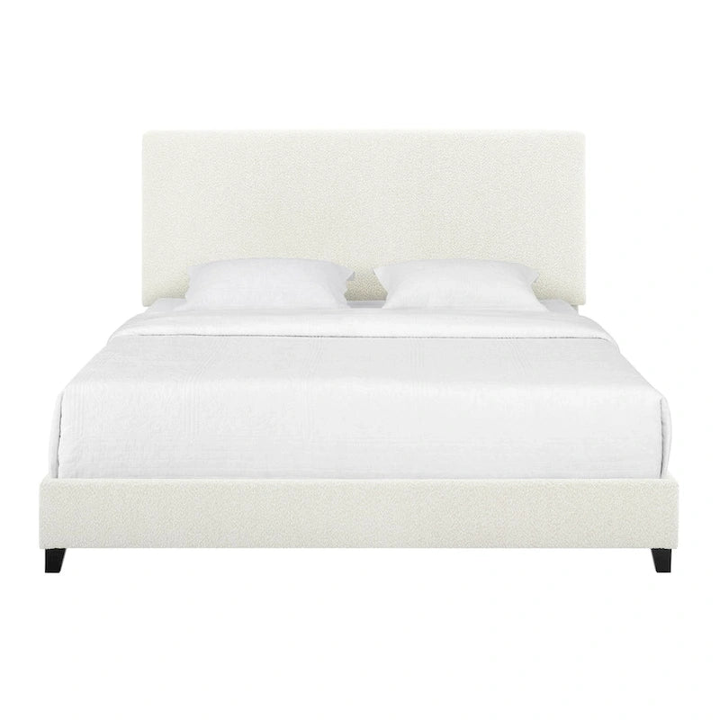 Cama Plataforma Tapizada con Cabecero Alto de Pana Blanca