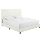 Cama Plataforma Tapizada con Cabecero Alto de Pana Blanca