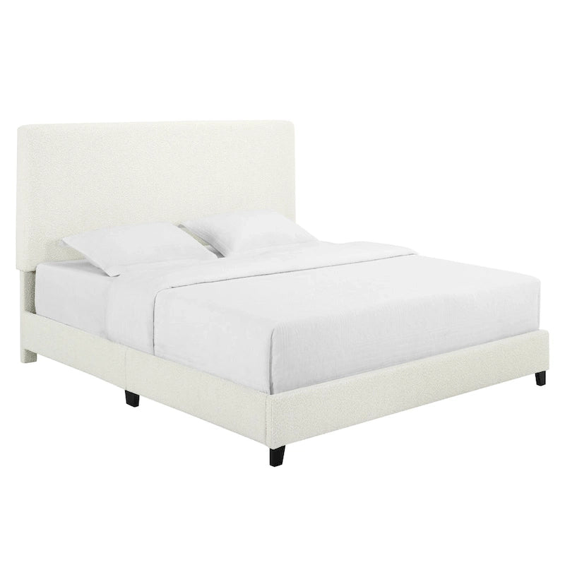 Cama Plataforma Tapizada con Cabecero Alto de Pana Blanca