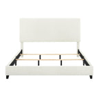 Cama Plataforma Tapizada con Cabecero Alto de Pana Blanca