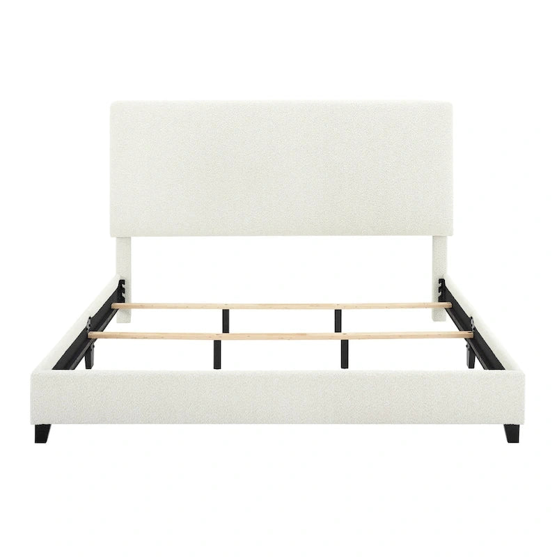 Cama Plataforma Tapizada con Cabecero Alto de Pana Blanca
