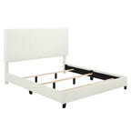 Cama Plataforma Tapizada con Cabecero Alto de Pana Blanca