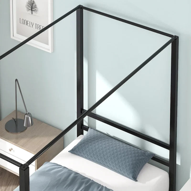 Base de cama tipo plataforma con dosel de metal Twin/King