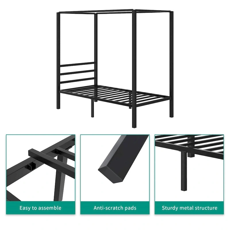 Base de cama tipo plataforma con dosel de metal Twin/King