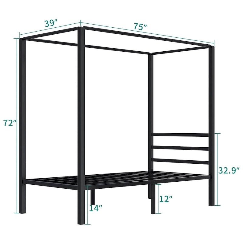 Base de cama tipo plataforma con dosel de metal Twin/King