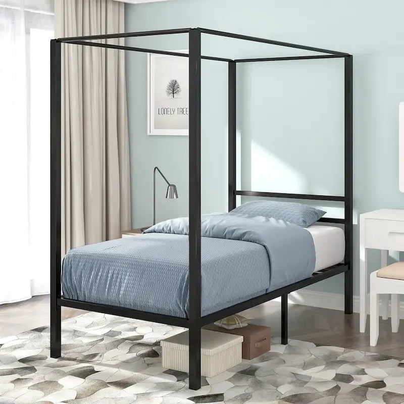 Base de cama tipo plataforma con dosel de metal Twin/King