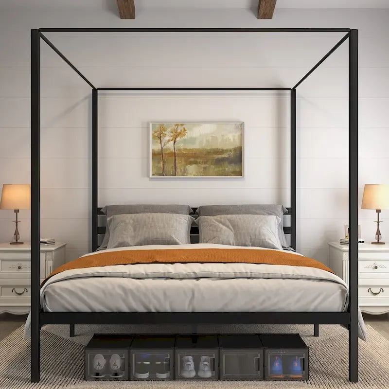 Base de cama tipo plataforma con dosel de metal Twin/King