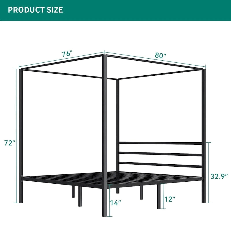 Base de cama tipo plataforma con dosel de metal Twin/King