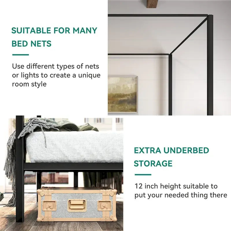 Base de cama tipo plataforma con dosel de metal Twin/King
