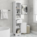 Armario de baño alto, Armario de almacenamiento independiente con cajón, Tablero de MDF, Estante ajustable, Blanco