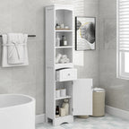 Armario de baño alto, Armario de almacenamiento independiente con cajón, Tablero de MDF, Estante ajustable, Blanco