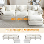 Sofá esquinero tapizado en chenilla de 112.2" para sala de estar, sofá moderno de lujo con otomana, 5 almohadas, beige