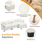Sofá esquinero tapizado en chenilla de 112.2" para sala de estar, sofá moderno de lujo con otomana, 5 almohadas, beige